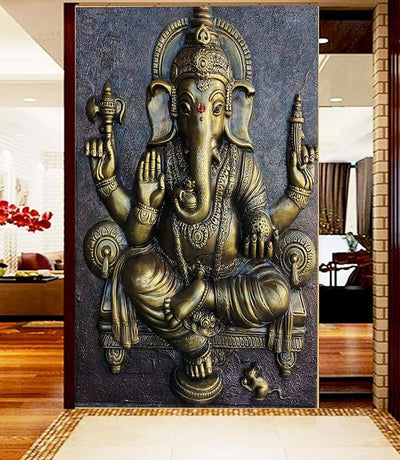 Peel-and-stick Ganesha wallpaper, measuring 76.2L x 2W x 152.4H cm, crafted from eco-friendly PVC vinyl, ideal for enhancing home decor.