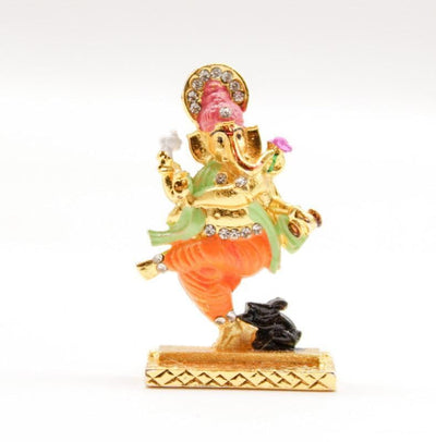 Handmade Ganesha brass showpiece, symbolizing wisdom and prosperity, perfect for car dashboards and home decor.