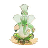 A handmade glass Ganesha idol, 4.5 cm x 6 cm, designed for car dashboards, showcasing intricate detailing and a spiritual aura.