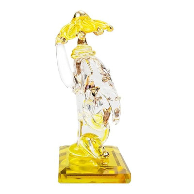 A beautiful handcrafted glass Ganesha idol, measuring 5 cm x 5 cm x 9 cm, ideal for car dashboards or home altars