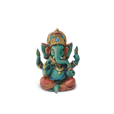 A beautifully crafted 600g resin Ganesha idol, designed as a showpiece, ideal for home altars and car dashboards, showcasing vibrant colors.