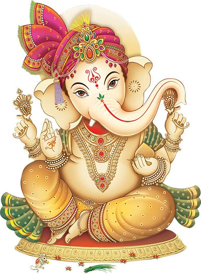 Ganesha peel and stick wall sticker in vibrant colors, perfect for adding a cultural touch to home decor, celebrating Hinduism and its deities.