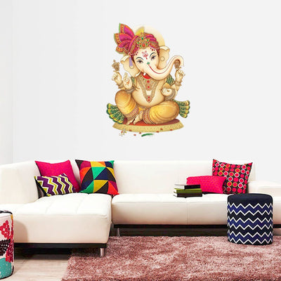 Ganesha peel and stick wall sticker in vibrant colors, perfect for adding a cultural touch to home decor, celebrating Hinduism and its deities.