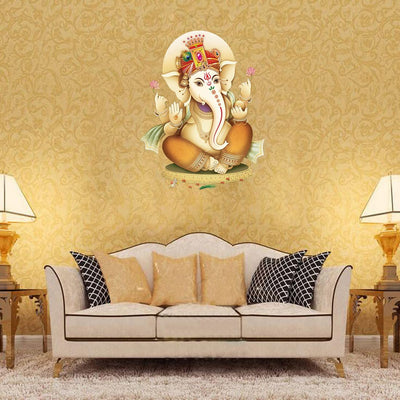 Ganesha peel and stick wall sticker in vibrant colors, perfect for adding a cultural touch to home decor, celebrating Hinduism and its deities.