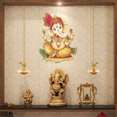 Ganesha peel and stick wall sticker in vibrant colors, perfect for adding a cultural touch to home decor, celebrating Hinduism and its deities.