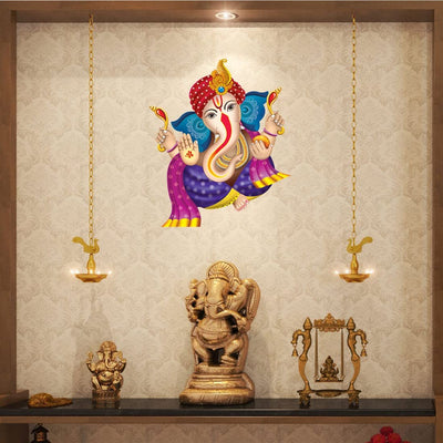 Large Ganesha peel and stick wall sticker showcasing vibrant colors, ideal for enhancing home decor with a touch of Hindu culture.
