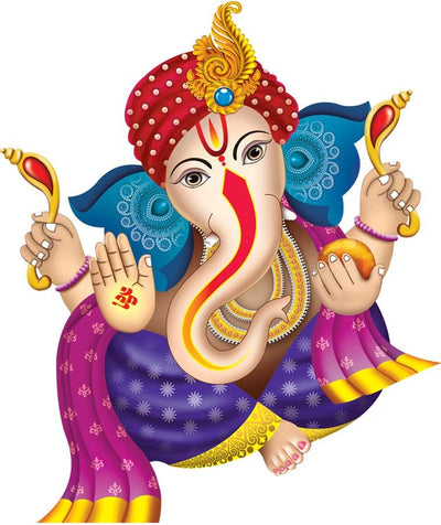 Large Ganesha peel and stick wall sticker showcasing vibrant colors, ideal for enhancing home decor with a touch of Hindu culture.