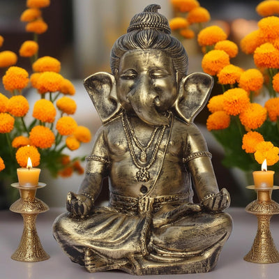 Handmade Ganesha idol showpiece in resin, symbolizing wisdom and prosperity, perfect for home decor and altars.