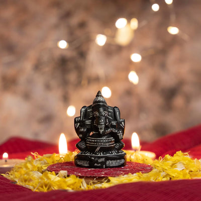 Handmade Ganesha soapstone showpiece, symbolizing wisdom and prosperity, perfect for home decor and altar spaces.