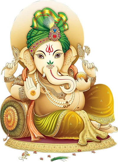 A colorful Ganesha wall sticker featuring intricate designs, ideal for home decor that celebrates Hindu deities and the Hindu faith.