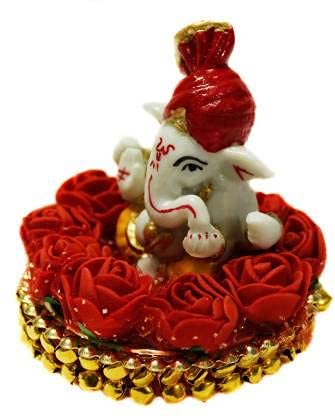 Handmade 300g resin Ganesha idol, intricately designed, perfect for car dashboard or home altar, measuring 9 cm x 9 cm x 9 cm.