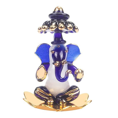 A beautifully crafted glass Ganesha idol, showcasing intricate details, ideal for home decor or car dashboards.