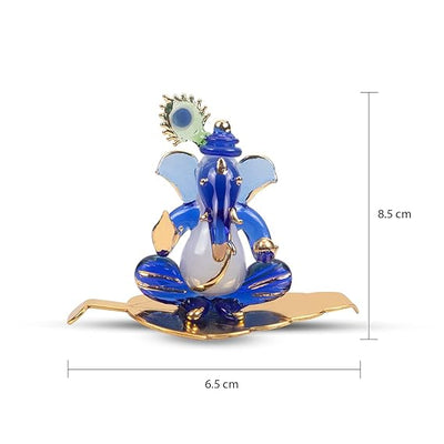 Handcrafted Glass Ganesha Idol, 300 grams, perfect for car dashboard or home altar, measuring 8.5 cm x 6.5 cm x 6.5 cm