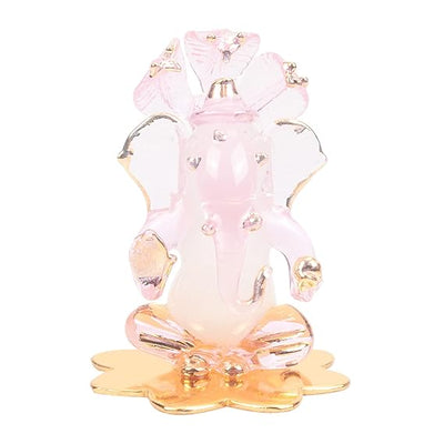 Handmade glass Ganesha idol, 6.5x5x4 cm, ideal for car dashboard or home altar, symbolizing blessings and prosperity.