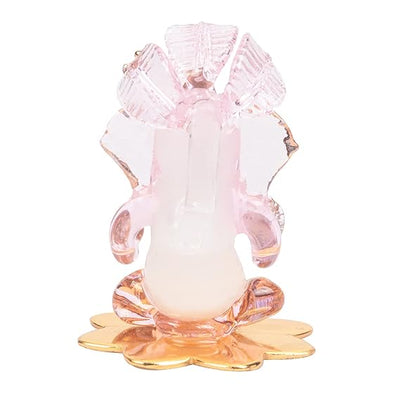 Handmade glass Ganesha idol, 6.5x5x4 cm, ideal for car dashboard or home altar, symbolizing blessings and prosperity.