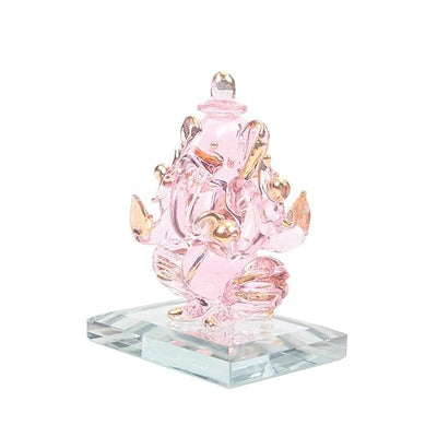 Handcrafted glass Ganesha idol, 6.5x5x5 cm, 300 grams, ideal for car dashboard or home altar, symbolizing wisdom and prosperity.