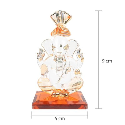 Handcrafted 300g Glass Ganesha Idol, 5cm x 5cm x 9cm, perfect for car dashboard or home décor, showcasing intricate details and spiritual charm.
