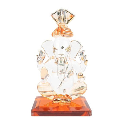 Handcrafted 300g Glass Ganesha Idol, 5cm x 5cm x 9cm, perfect for car dashboard or home décor, showcasing intricate details and spiritual charm.