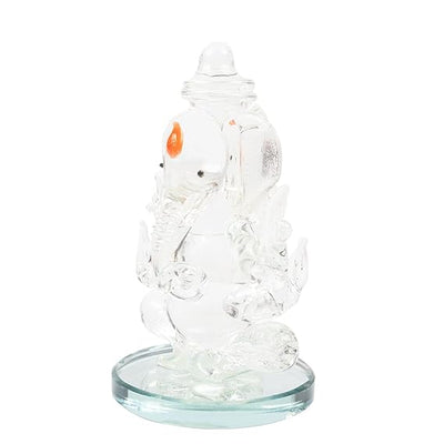 Handmade glass Ganesha statue, perfect for car dashboard or home decor, 300g, 4.5cm x 4.5cm x 7.5cm, representing prosperity and divine blessings.
