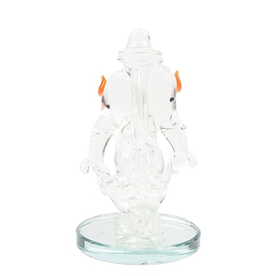 Handmade glass Ganesha statue, perfect for car dashboard or home decor, 300g, 4.5cm x 4.5cm x 7.5cm, representing prosperity and divine blessings.