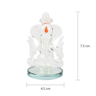 Handmade glass Ganesha statue, perfect for car dashboard or home decor, 300g, 4.5cm x 4.5cm x 7.5cm, representing prosperity and divine blessings.