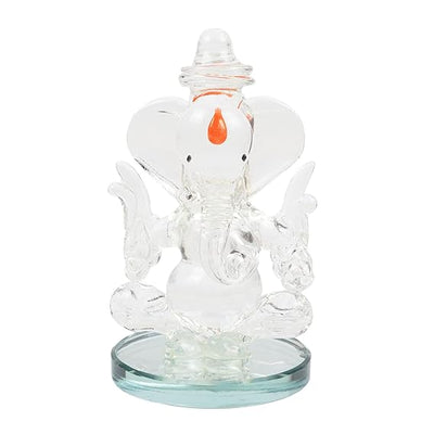 Handmade glass Ganesha statue, perfect for car dashboard or home decor, 300g, 4.5cm x 4.5cm x 7.5cm, representing prosperity and divine blessings.
