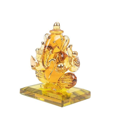 Handmade glass Ganesha statue, 6.5x5 cm, ideal for car dashboard or home altar. Symbolizes wisdom, success, and divine blessings