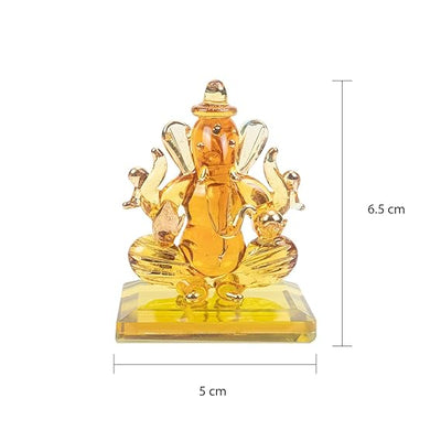 Handmade glass Ganesha statue, 6.5x5 cm, ideal for car dashboard or home altar. Symbolizes wisdom, success, and divine blessings