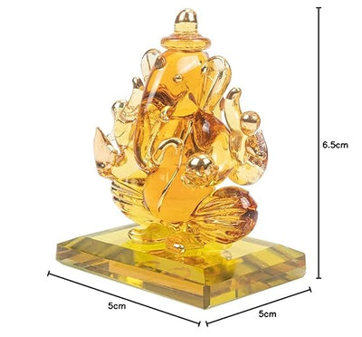Handmade glass Ganesha statue, 6.5x5 cm, ideal for car dashboard or home altar. Symbolizes wisdom, success, and divine blessings