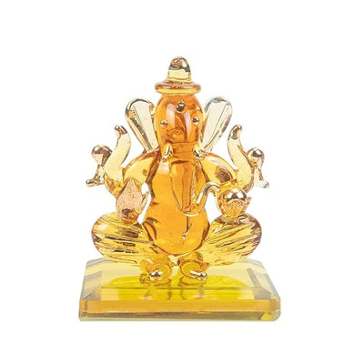 Handmade glass Ganesha statue, 6.5x5 cm, ideal for car dashboard or home altar. Symbolizes wisdom, success, and divine blessings