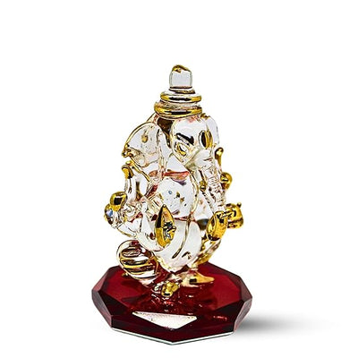 Handmade glass Ganesha statue, 8x5 cm, perfect for car dashboard or home altar. Symbolizes wisdom, prosperity, and divine blessings.