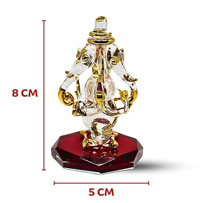 Handmade glass Ganesha statue, 8x5 cm, perfect for car dashboard or home altar. Symbolizes wisdom, prosperity, and divine blessings.