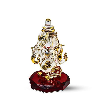 Handmade glass Ganesha statue, 8x5 cm, perfect for car dashboard or home altar. Symbolizes wisdom, prosperity, and divine blessings.