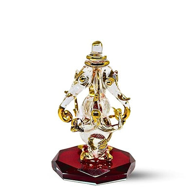 Handmade glass Ganesha statue, 8x5 cm, perfect for car dashboard or home altar. Symbolizes wisdom, prosperity, and divine blessings.