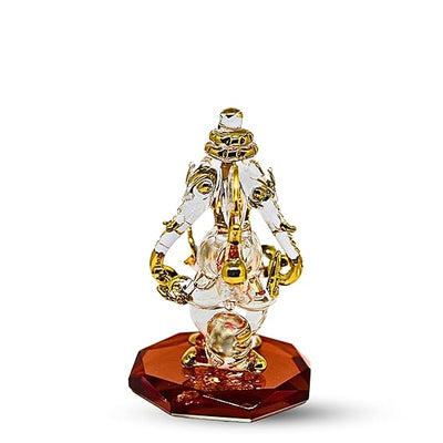 Handcrafted glass Ganesha statue, 8x5 cm, perfect for car dashboard or home altar. Symbolizes wisdom, prosperity, and divine blessings.