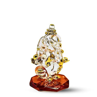 Handcrafted glass Ganesha statue, 8x5 cm, perfect for car dashboard or home altar. Symbolizes wisdom, prosperity, and divine blessings.