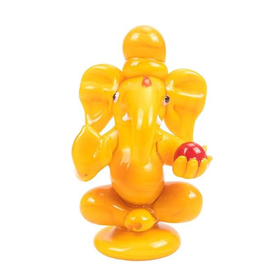 Handmade glass Ganesha statue, 8x5 cm, ideal for car dashboard or home altar. Symbolizes wisdom, success, and divine blessings.