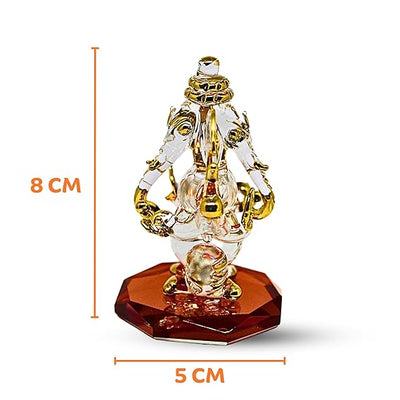 Handcrafted glass Ganesha statue, 8x5 cm, perfect for car dashboard or home altar. Symbolizes wisdom, prosperity, and divine blessings.