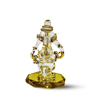 Handcrafted glass Ganesha statue, 8x5x5 cm, ideal for home altar or car dashboard. Symbolizes wisdom, prosperity, and good fortune