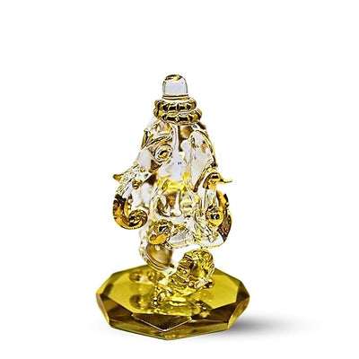Handcrafted glass Ganesha statue, 8x5x5 cm, ideal for home altar or car dashboard. Symbolizes wisdom, prosperity, and good fortune