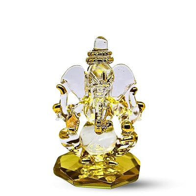 Handcrafted glass Ganesha statue, 8x5x5 cm, ideal for home altar or car dashboard. Symbolizes wisdom, prosperity, and good fortune