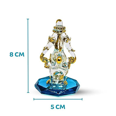 Handcrafted glass Ganesha statue, 8x5x5 cm, ideal for home altar or car dashboard. Symbolizes wisdom, prosperity, and good fortune