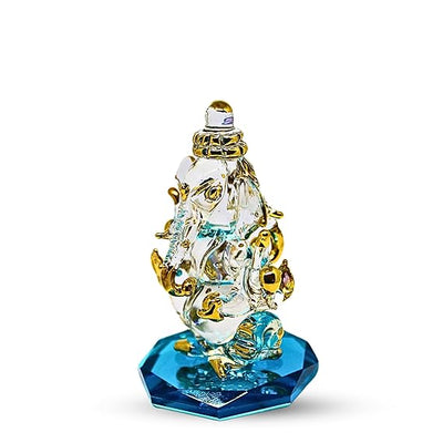 Handcrafted glass Ganesha statue, 8x5x5 cm, ideal for home altar or car dashboard. Symbolizes wisdom, prosperity, and good fortune
