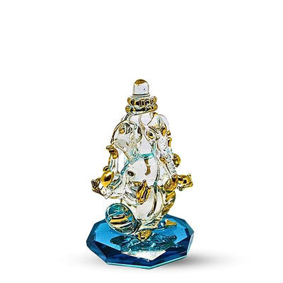 Handcrafted glass Ganesha statue, 8x5x5 cm, ideal for home altar or car dashboard. Symbolizes wisdom, prosperity, and good fortune