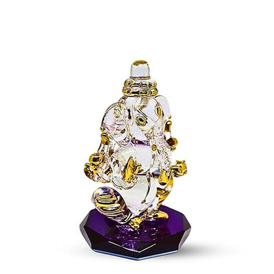 Handcrafted glass Ganesha statue, 8x5x5 cm, perfect for home altar or car dashboard. Symbolizes wisdom, prosperity, and good fortune.