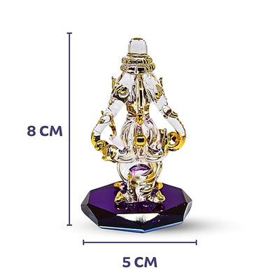 Handcrafted glass Ganesha statue, 8x5x5 cm, perfect for home altar or car dashboard. Symbolizes wisdom, prosperity, and good fortune.