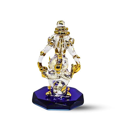 Handcrafted glass Ganesha statue, 8x5 cm, ideal for car dashboard or home altar. Symbolizes wisdom, prosperity, and divine blessings.