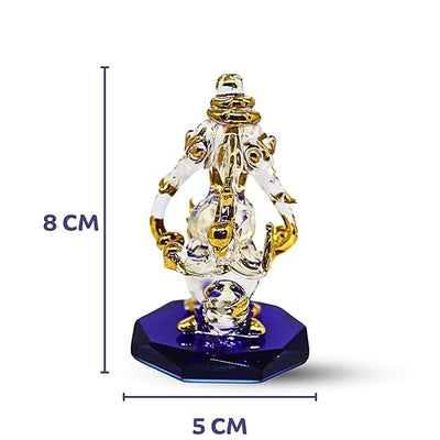 Handcrafted glass Ganesha statue, 8x5 cm, ideal for car dashboard or home altar. Symbolizes wisdom, prosperity, and divine blessings.