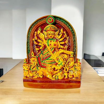 Earthenware idol of Goddess Durga, intricately handcrafted by artisans, ideal for home decor, altars, or gifting.