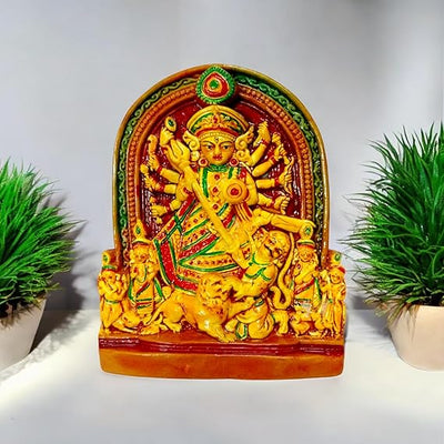 Earthenware idol of Goddess Durga, intricately handcrafted by artisans, ideal for home decor, altars, or gifting.